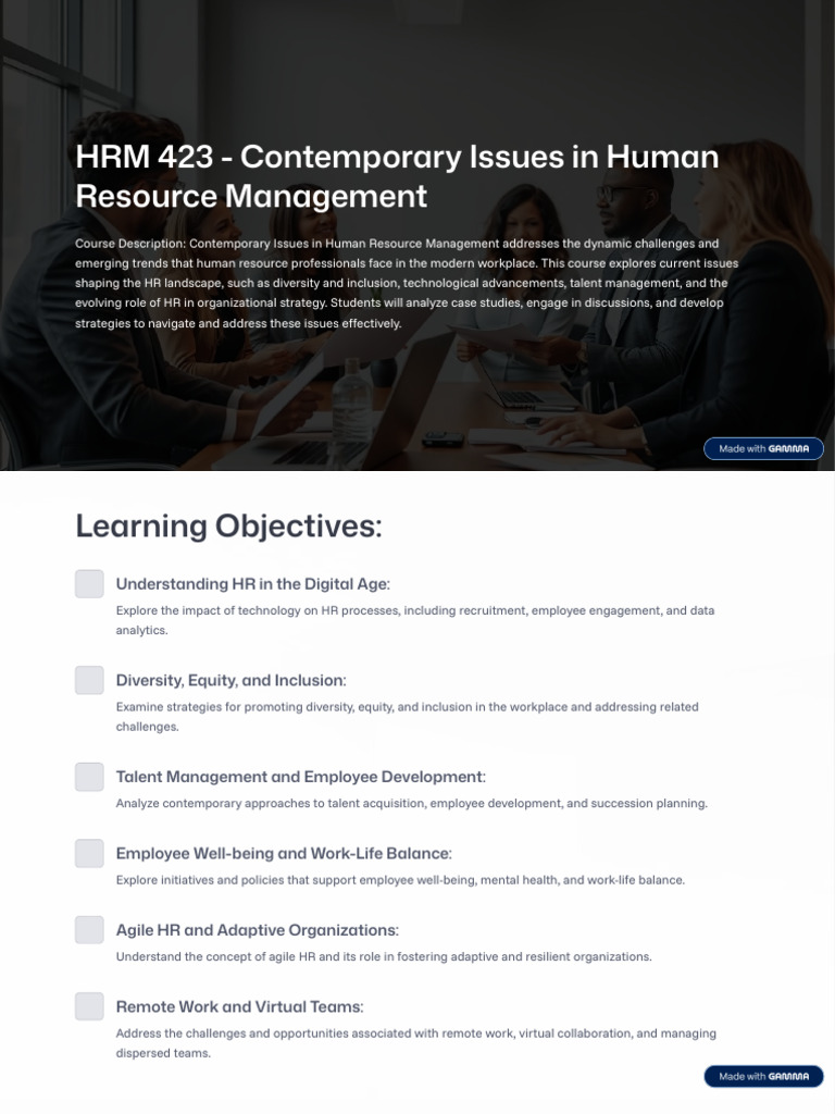 Contemporary HR Issues Course Overview | PDF | Human Resource ...