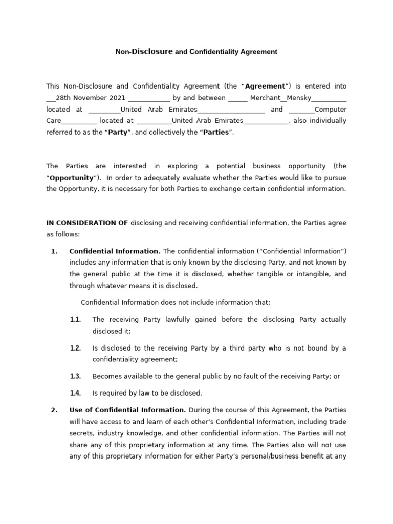 Confidentiality Agreement Overview | PDF | Non Disclosure Agreement ...