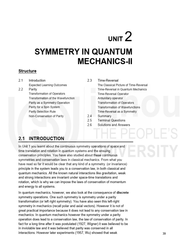 Parity and Time-Reversal in Quantum Mechanics | PDF | Spin (Physics ...
