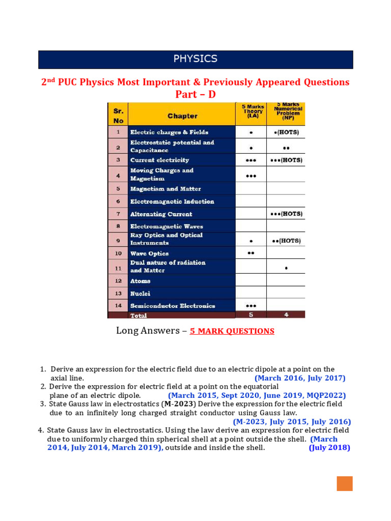 2nd PUC Physics Key Long Answer Questions | PDF | Electrical Impedance ...