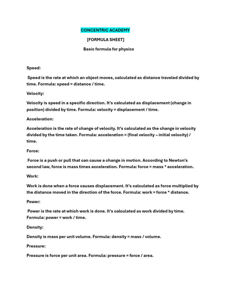 Physics Formula P.S.P | PDF