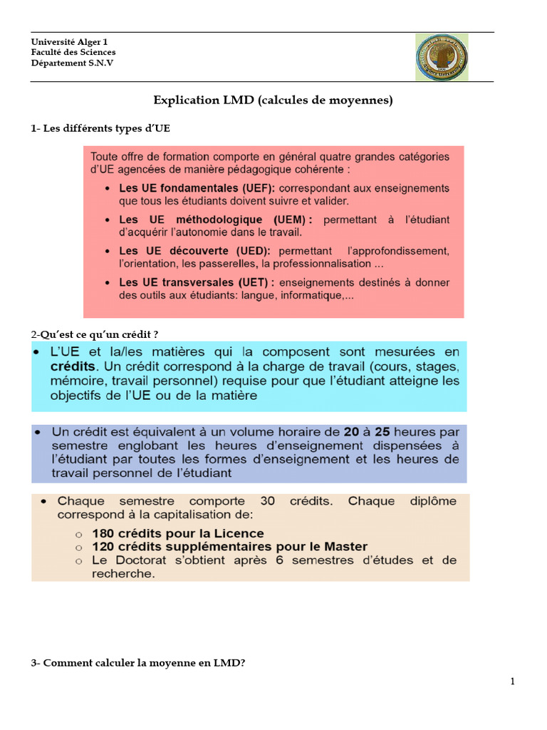 Calcul des Moyennes en LMD | PDF