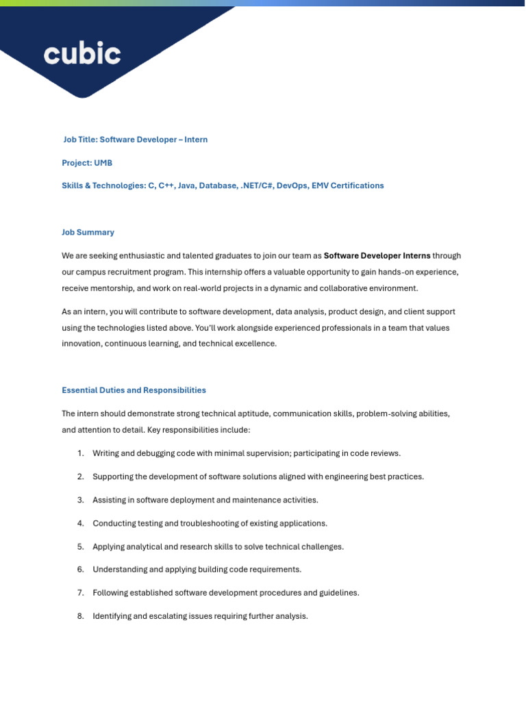4.software Developer Intern - UMB JD | PDF | Software Development ...