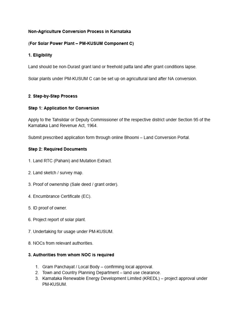 NA Conversion Process for Solar Plants in Karnataka | PDF