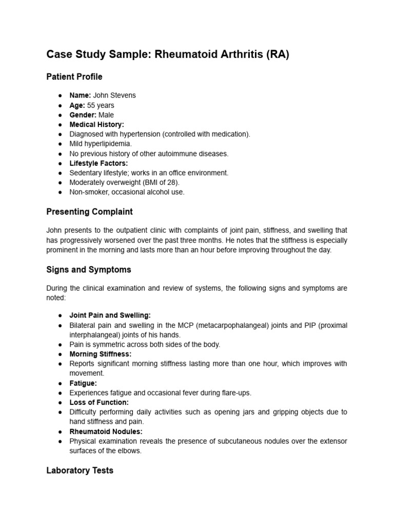 Case Study: John’s Rheumatoid Arthritis | PDF | Rheumatoid Arthritis ...