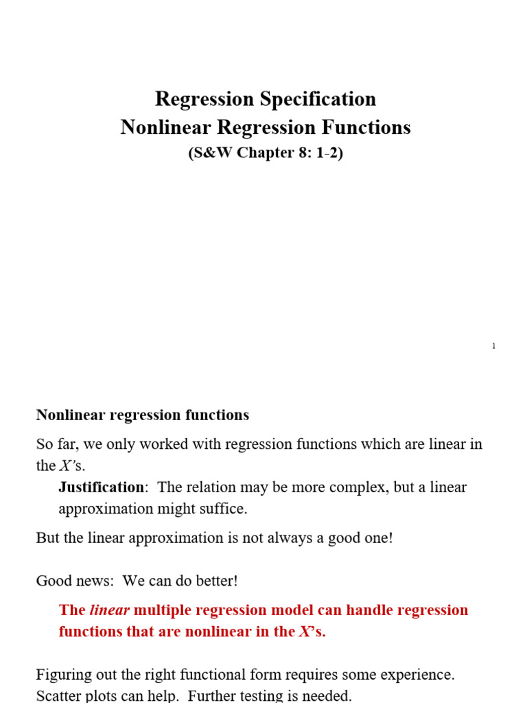 Nonlinear Regression Functions Explained | PDF | Regression Analysis ...