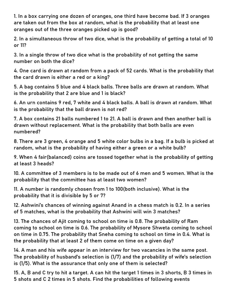 Probability Problems and Solutions | PDF | Probability | Dice