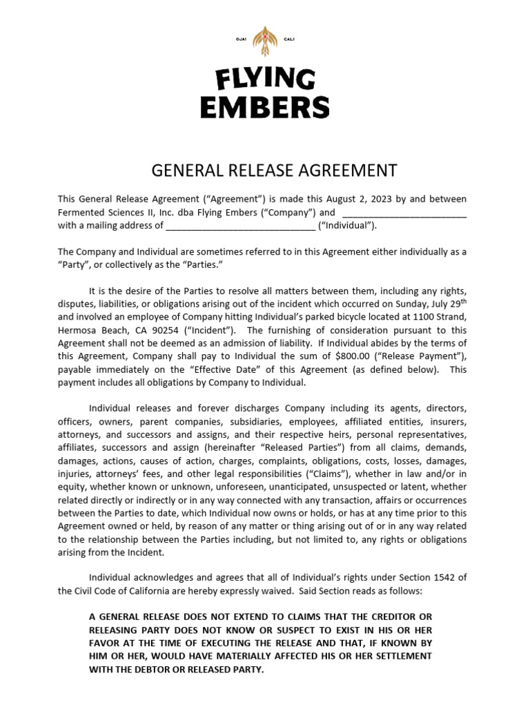 General Release Agreement Template | PDF | Judgment (Law) | Civil Law ...