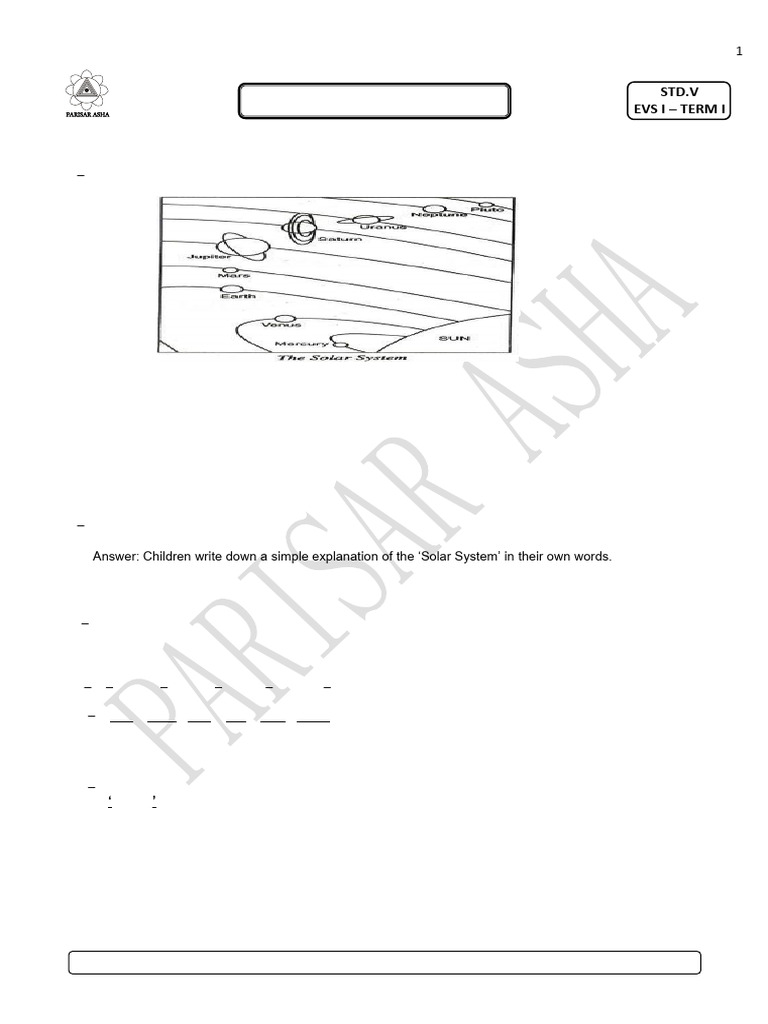 EVS Std 5 Answer Key PDF Download | PDF | Planets | Solar System