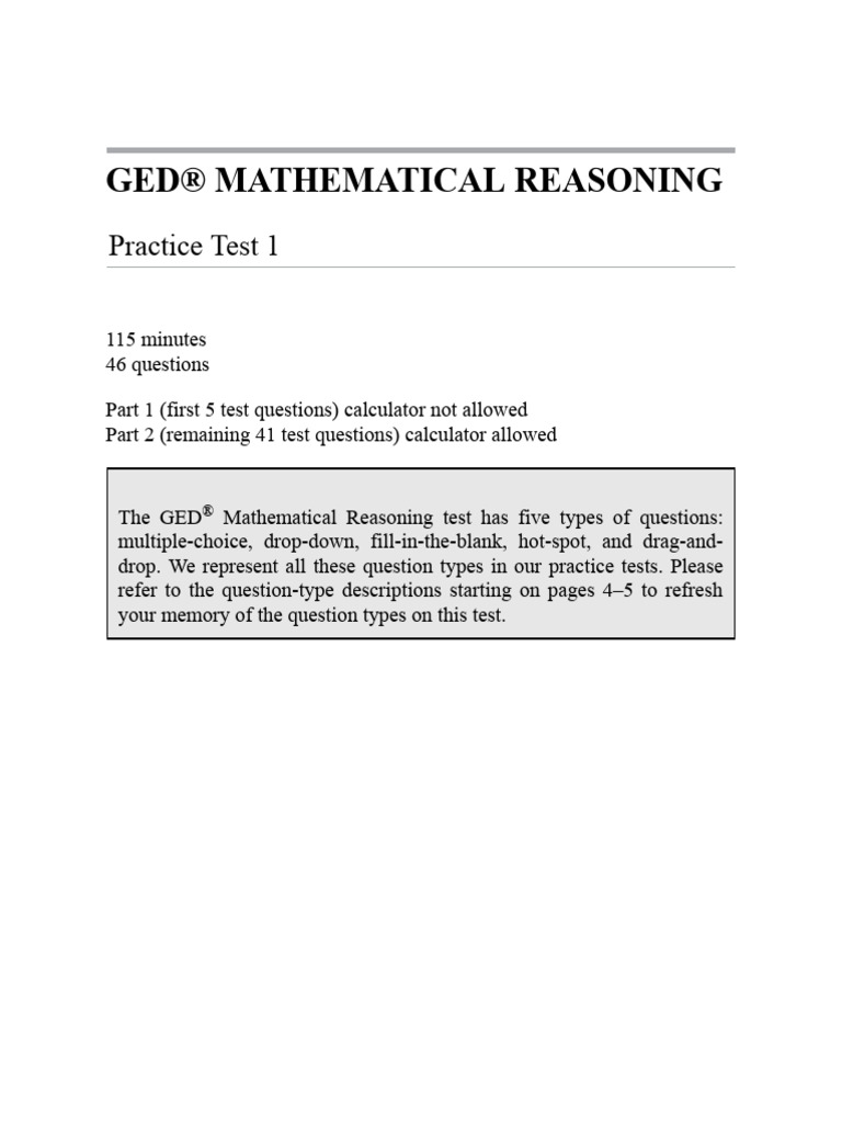 GED Mathematical Reasoning Practice Test | PDF | Tetrahedron | Area