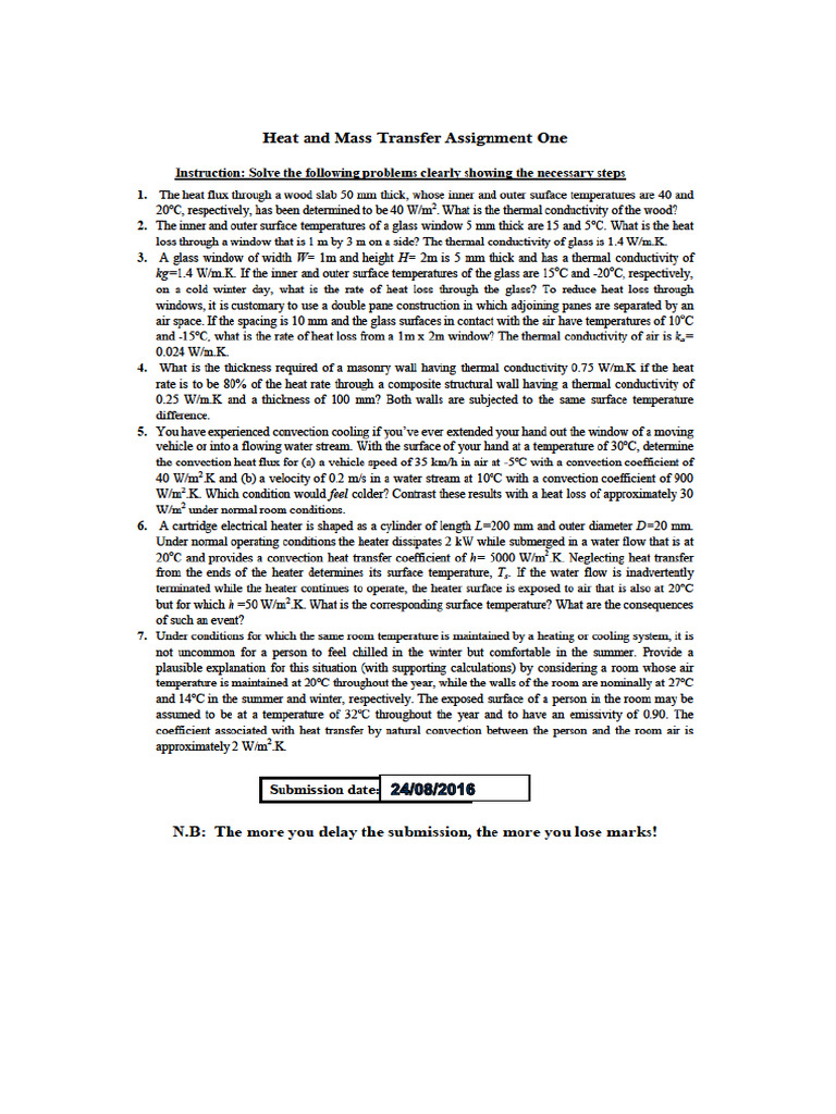Heat and Mass Transfer Assignment 1 | PDF