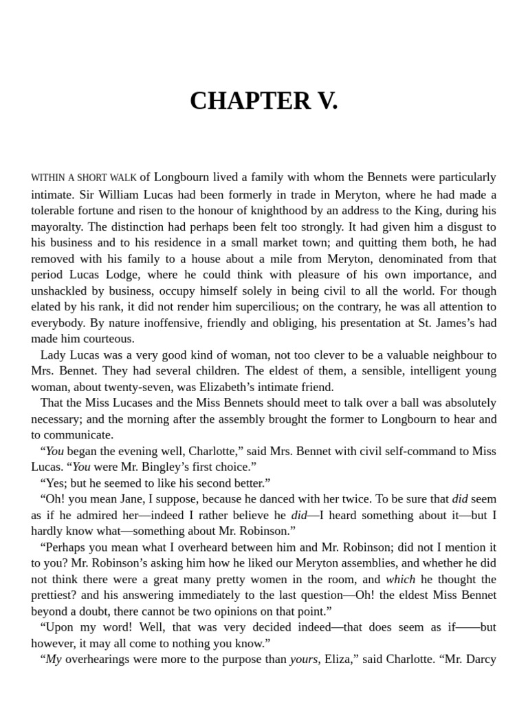 Pride and Prejudice - (CHAPTER V.) | PDF | Pride And Prejudice