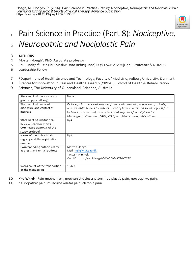 Nociceptive, Neuropathic, and Nociplastic Pain | PDF | Pain | Neuroscience