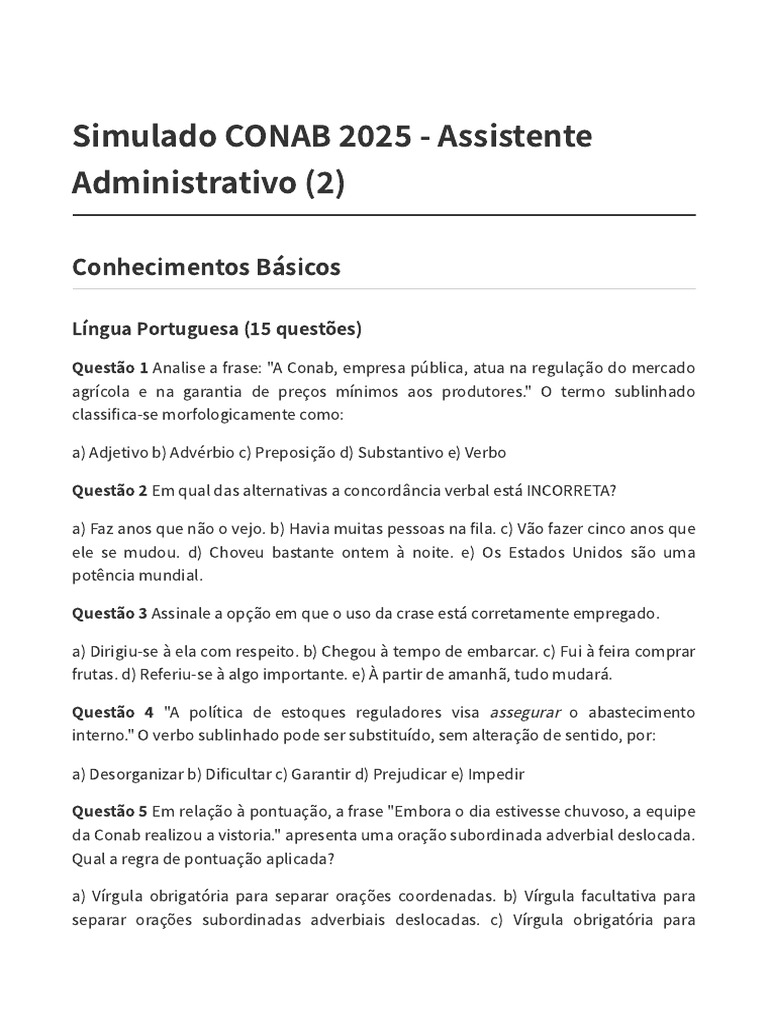 Simulado Conab 2025 Assistente Administrativo 2.Pd | PDF ...