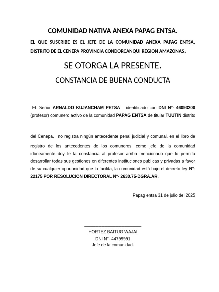 Constancia de Buena Conducta - Papag Entsa | PDF