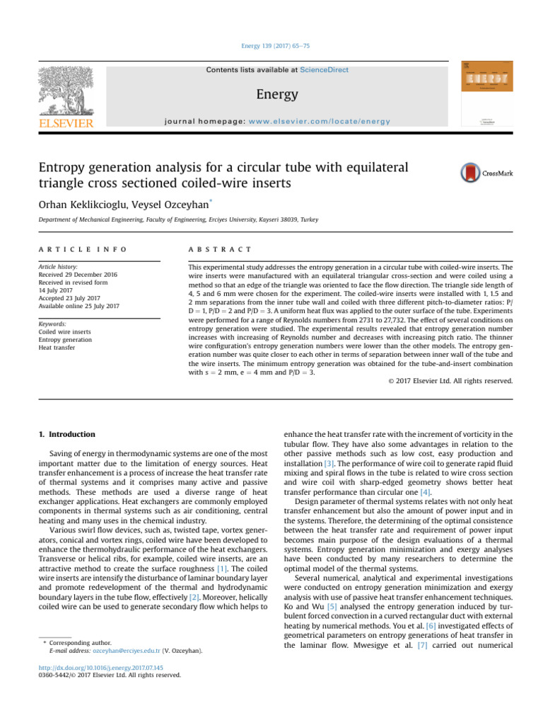 Entropy Analysis in Coiled-Wire Inserts | PDF | Heat Transfer | Heat