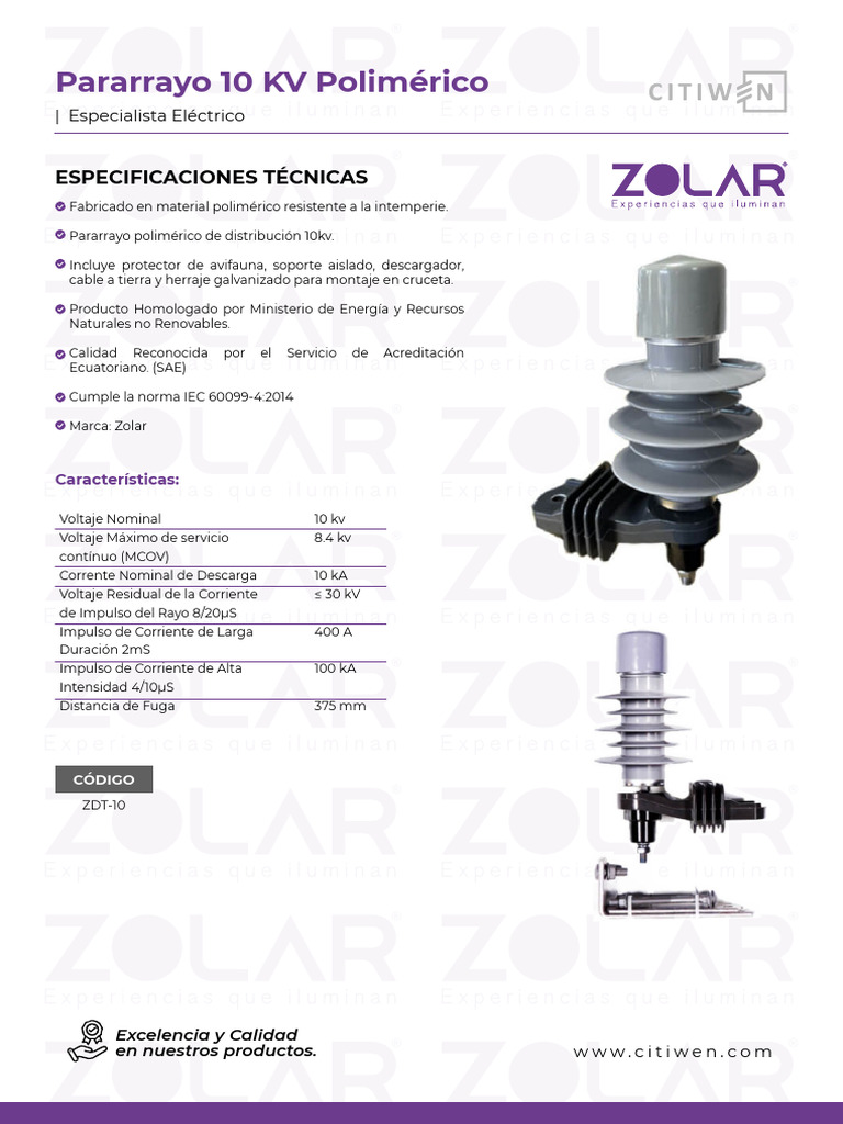 Pararrayo Polimérico 10kV Zolar | PDF