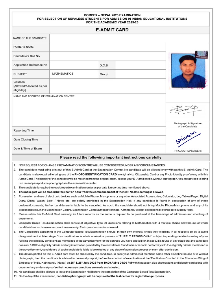 Exam Instructions for COMPEX Nepal 2025 | PDF | Multiple Choice