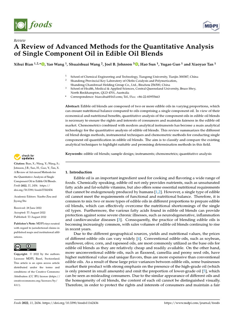 Advanced Quantitative Analysis of Edible Oils | PDF | Chemometrics ...
