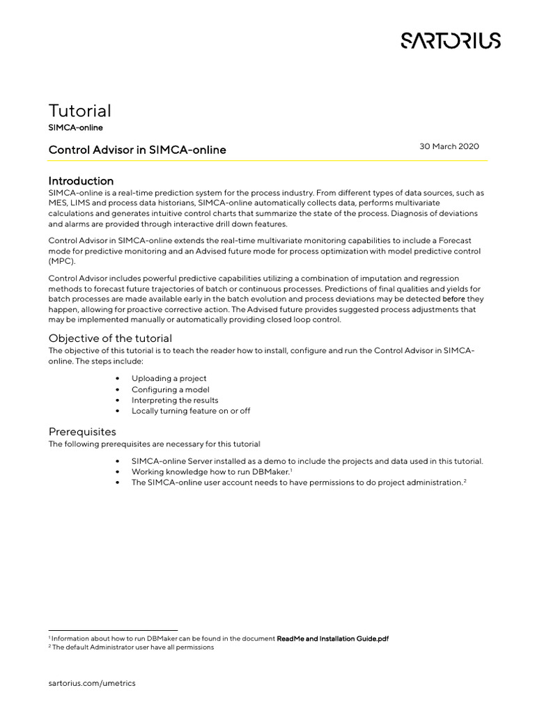 Control Advisor in Simca Online en B 00033 Sartorius PDF Data MPC ...
