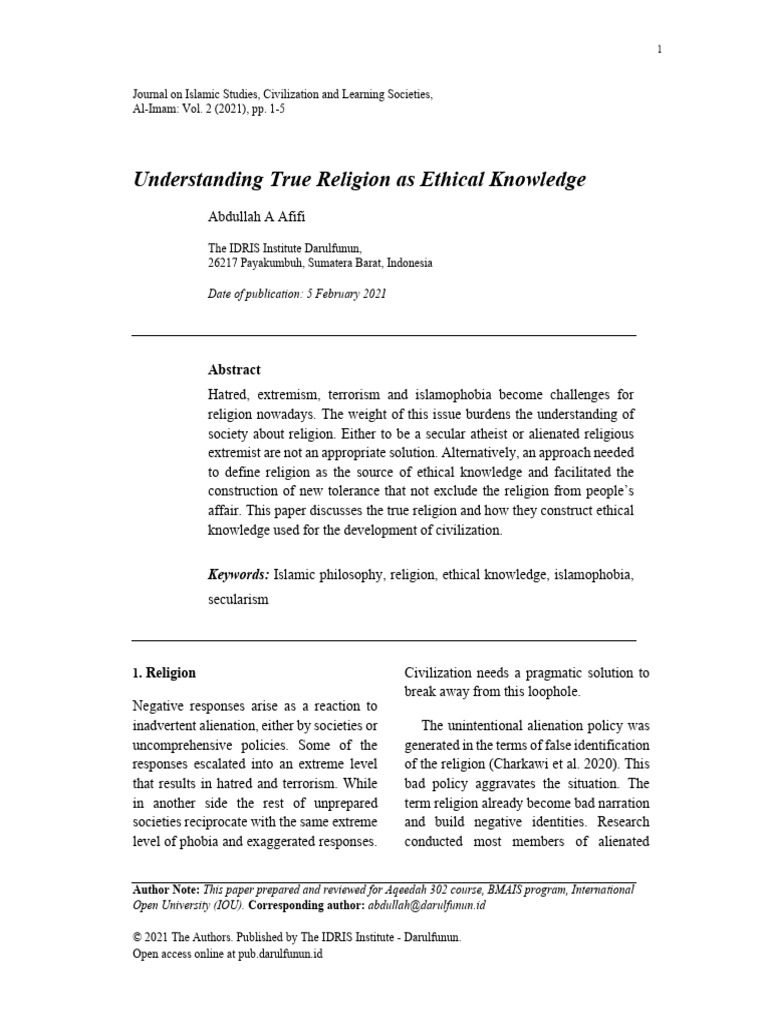 True Religion as Ethical Knowledge | PDF | Knowledge | Theism