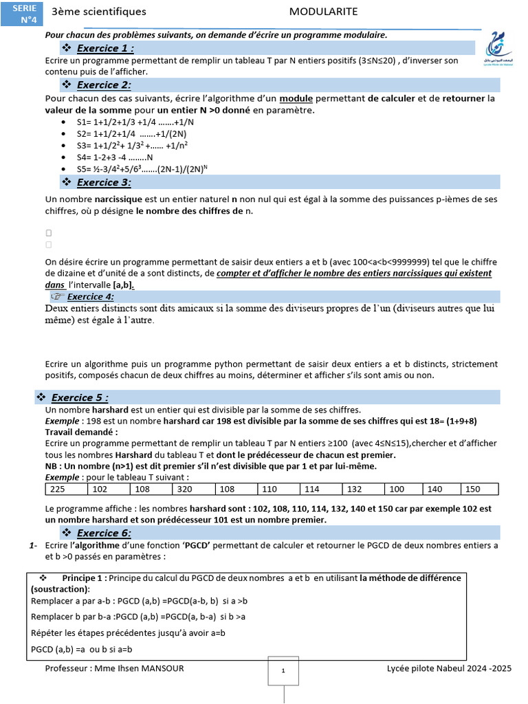 Exercices de Programmation Modulaire en Python | PDF | Mathématiques ...