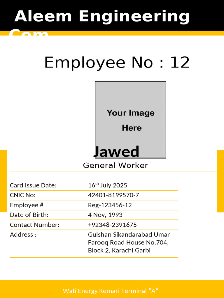 Aleem Engineering Employee Card Details | PDF