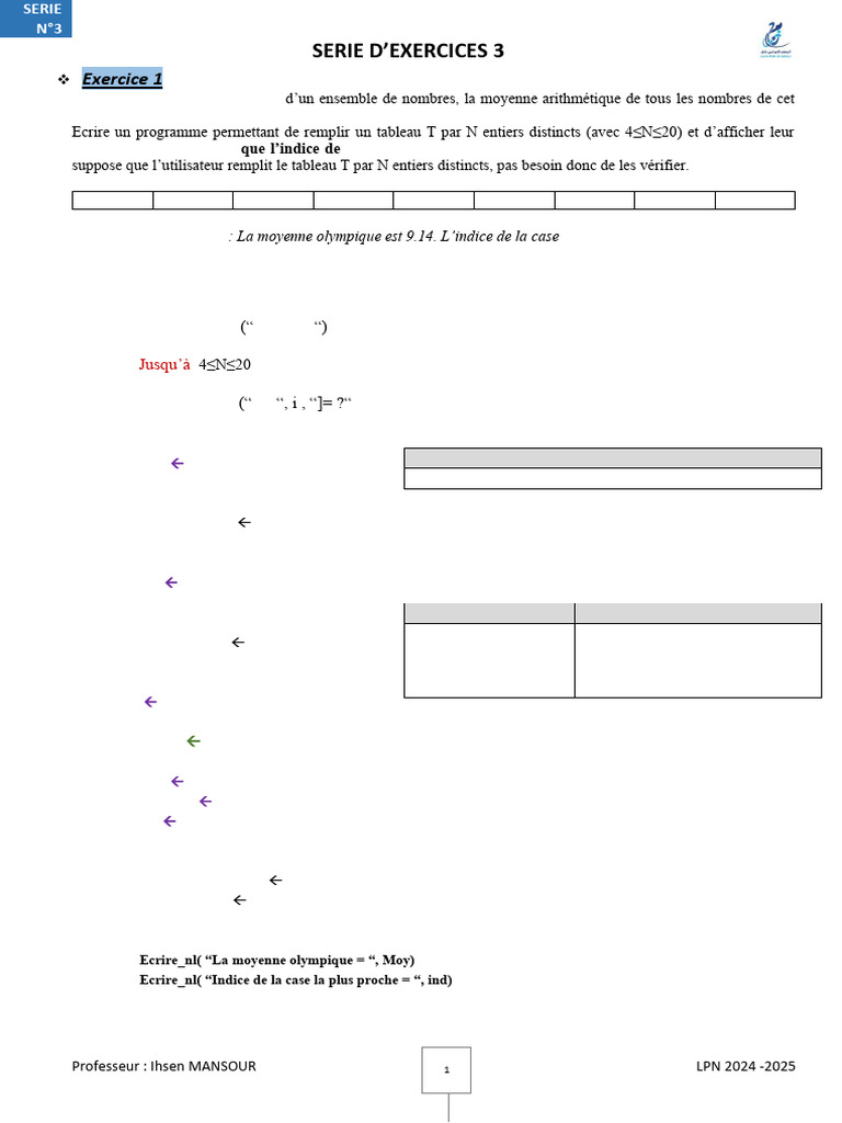 Exercices de programmation en algorithmique | PDF | Algorithmes et ...