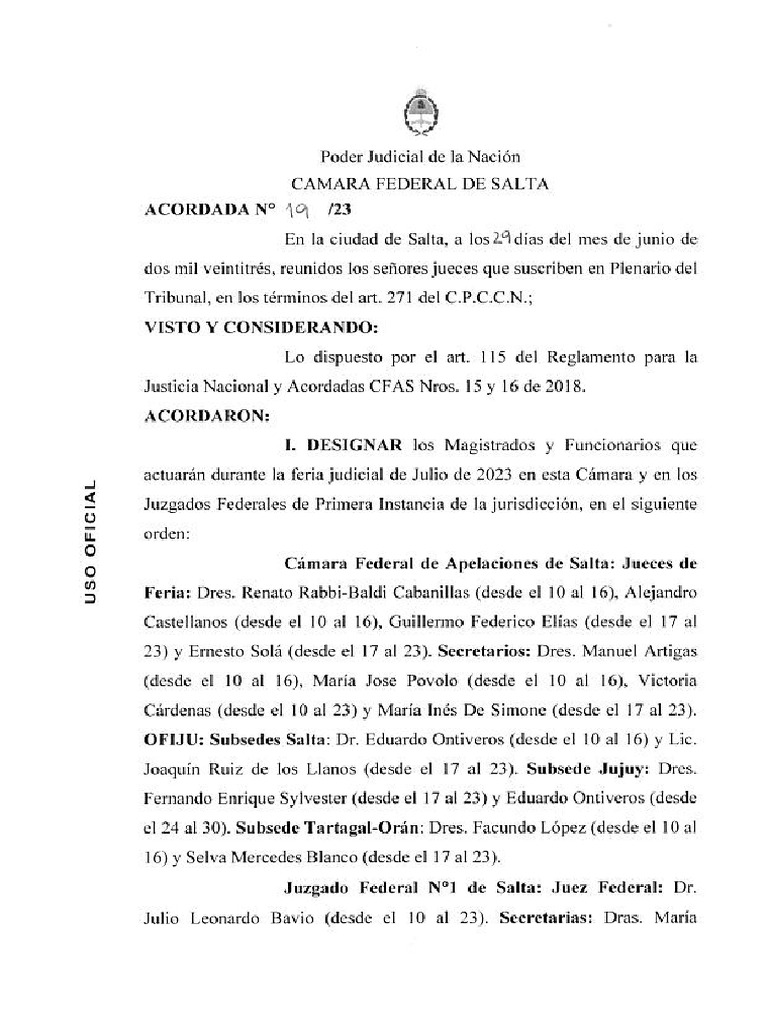 Acordada Ministerio de Justicia | PDF