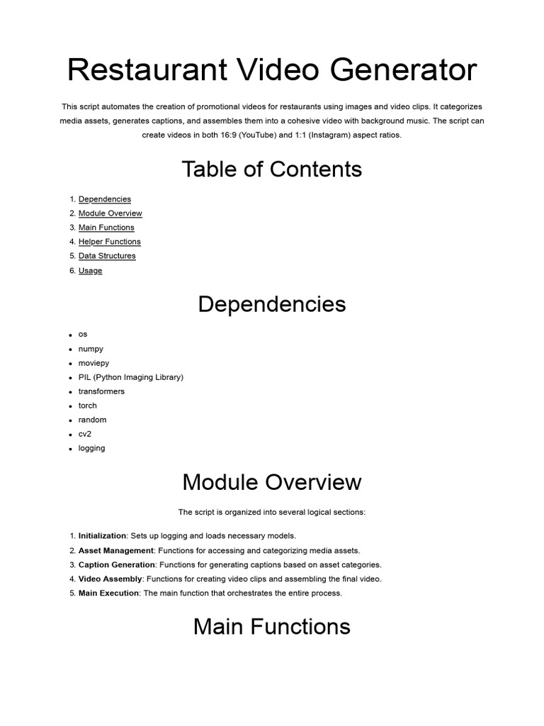 Restaurant Video Generator Docs | PDF | Parameter (Computer Programming ...