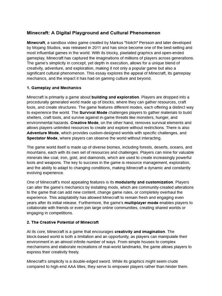 Minecraft - A Digital Playground and Cultural Phenomenon | PDF | Minecraft