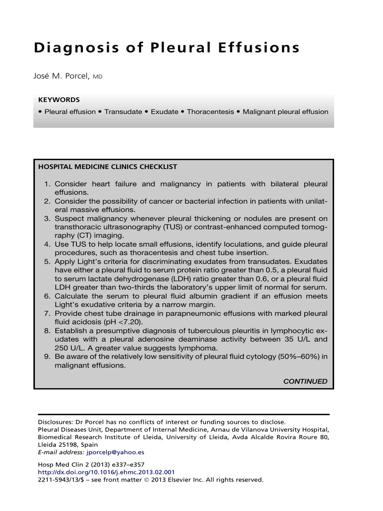 2013 Diagnosis of Pleural Effusions | PDF | Lactate Dehydrogenase ...