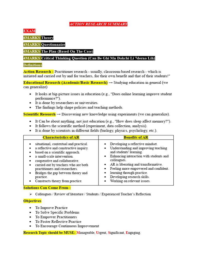 Main Objectives of Action Research | PDF | Action Research | Scientific ...