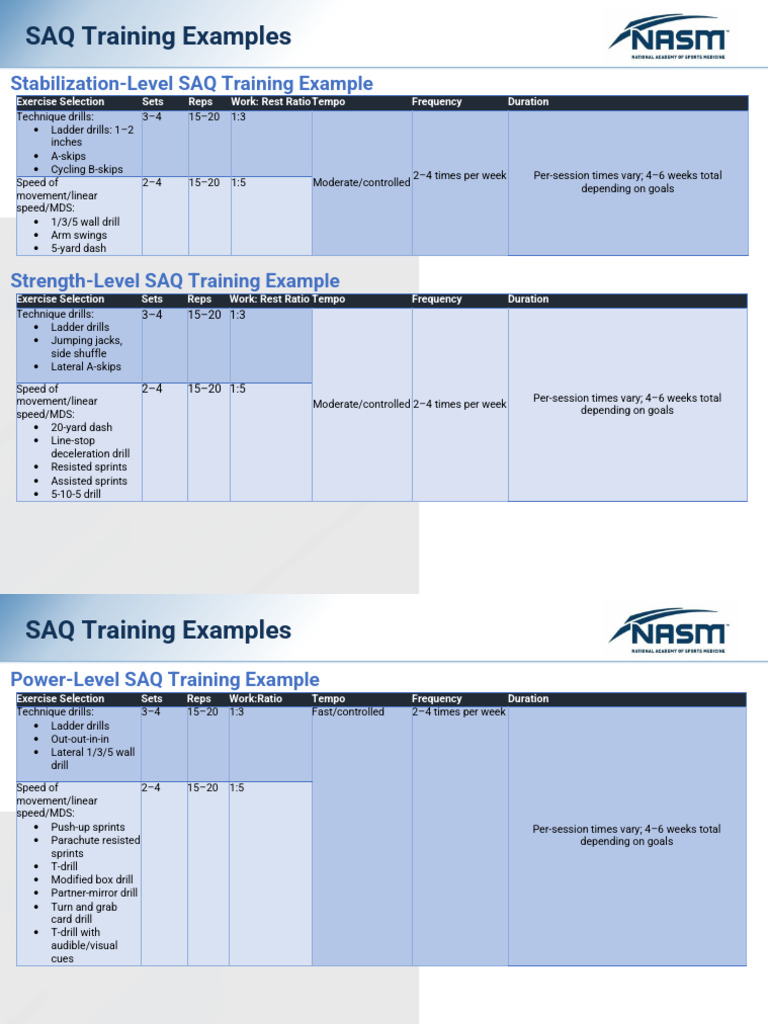 NASM PES Handout SAQ Training Examples | PDF