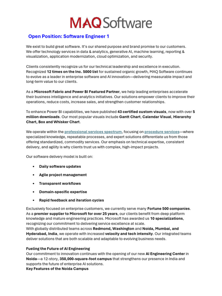 Software Engineer 1 Position at MAQ Software | PDF | Microsoft Azure ...