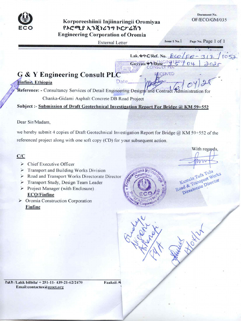 Submission of Draft Geotechnical Investigatin Report For Bridge | PDF