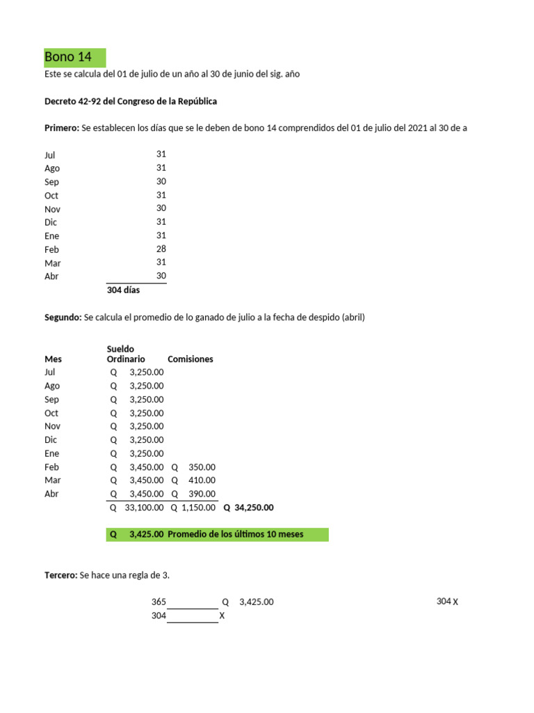 Cálculo del Bono 14 en Guatemala | PDF | Perú | Ley politica