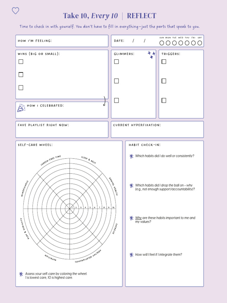 Personal Reflection and Self-Care Check-In | PDF