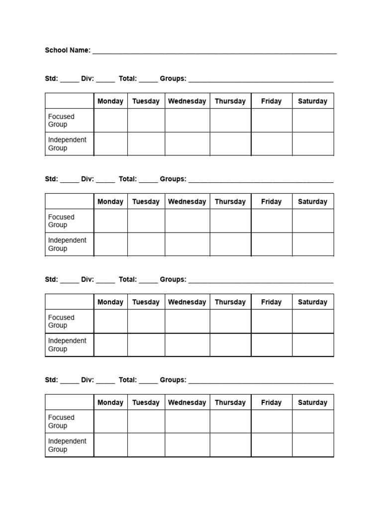 Weekly Group Timetable Template | PDF
