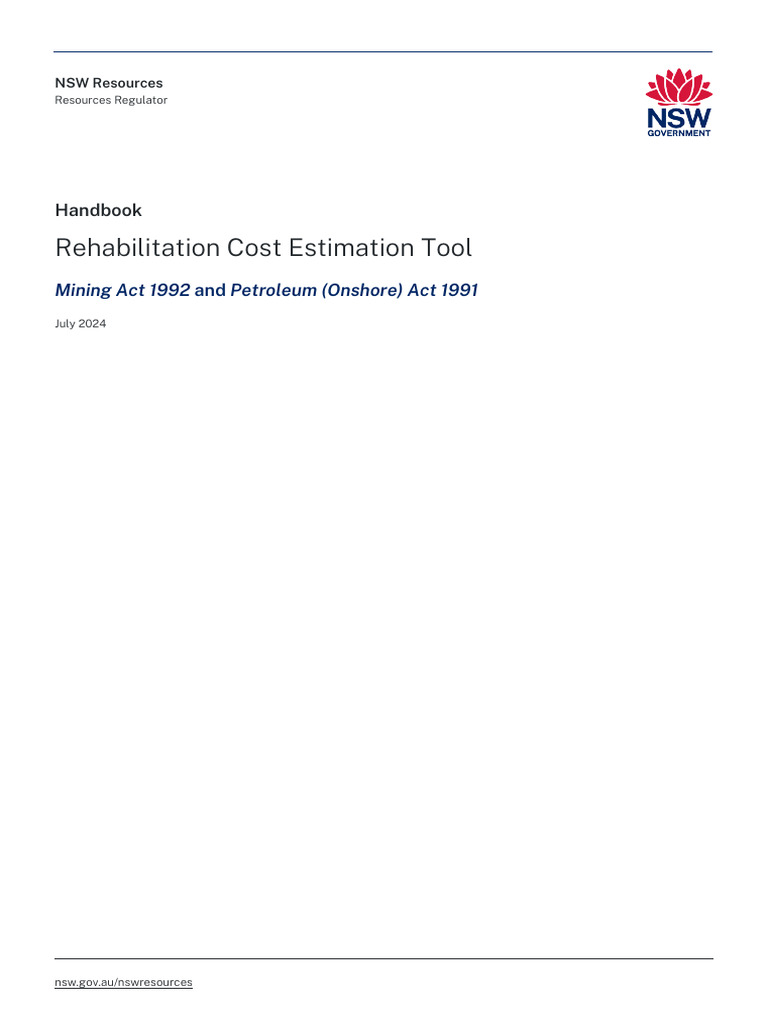 Rehabilitation Cost Estimate Tool Handbook | PDF | Microsoft Excel | Mining