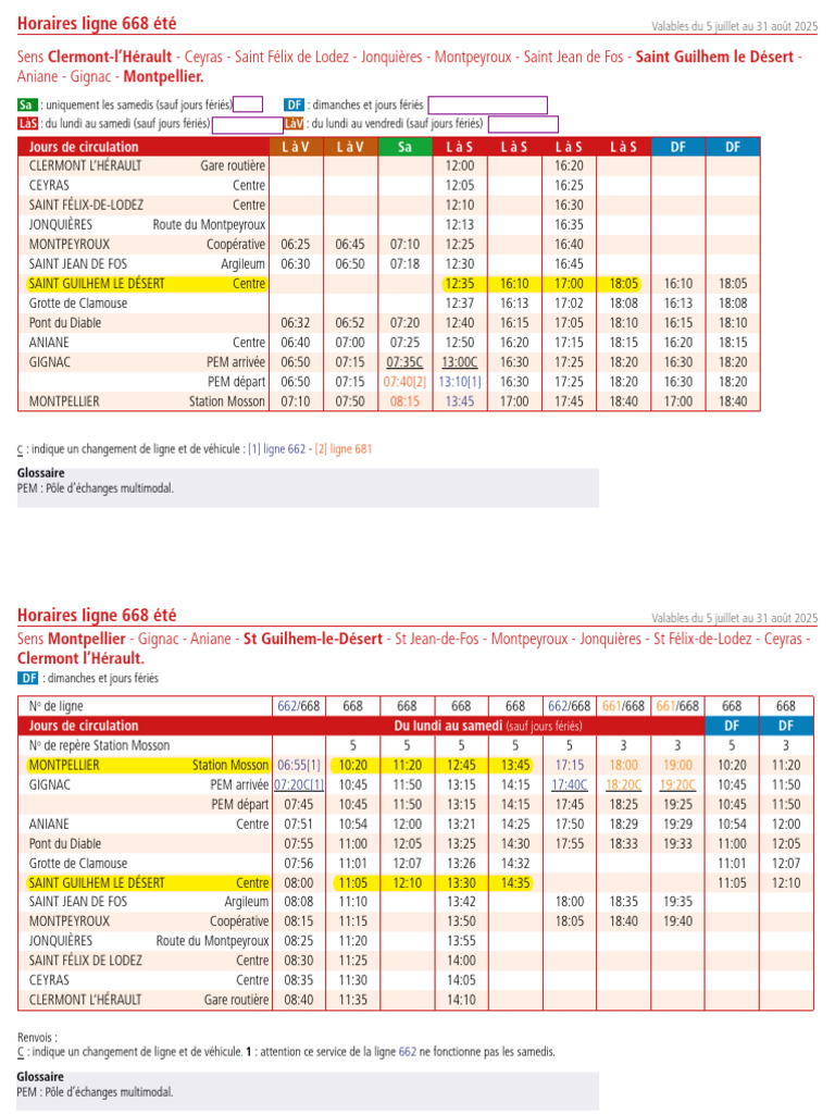 Horaires Bus 668 Montpellier Été 2025 | PDF