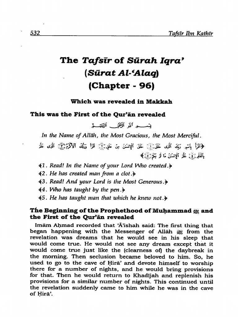 Tafsir Ibn Kathir Surah 96 Al Alaq | PDF