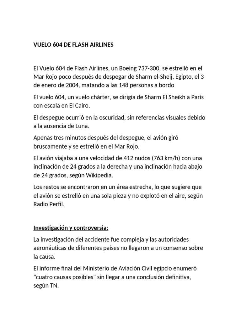 Vuelo 604 de Flash Airlines | PDF | Aviación | Accidentes e incidentes ...