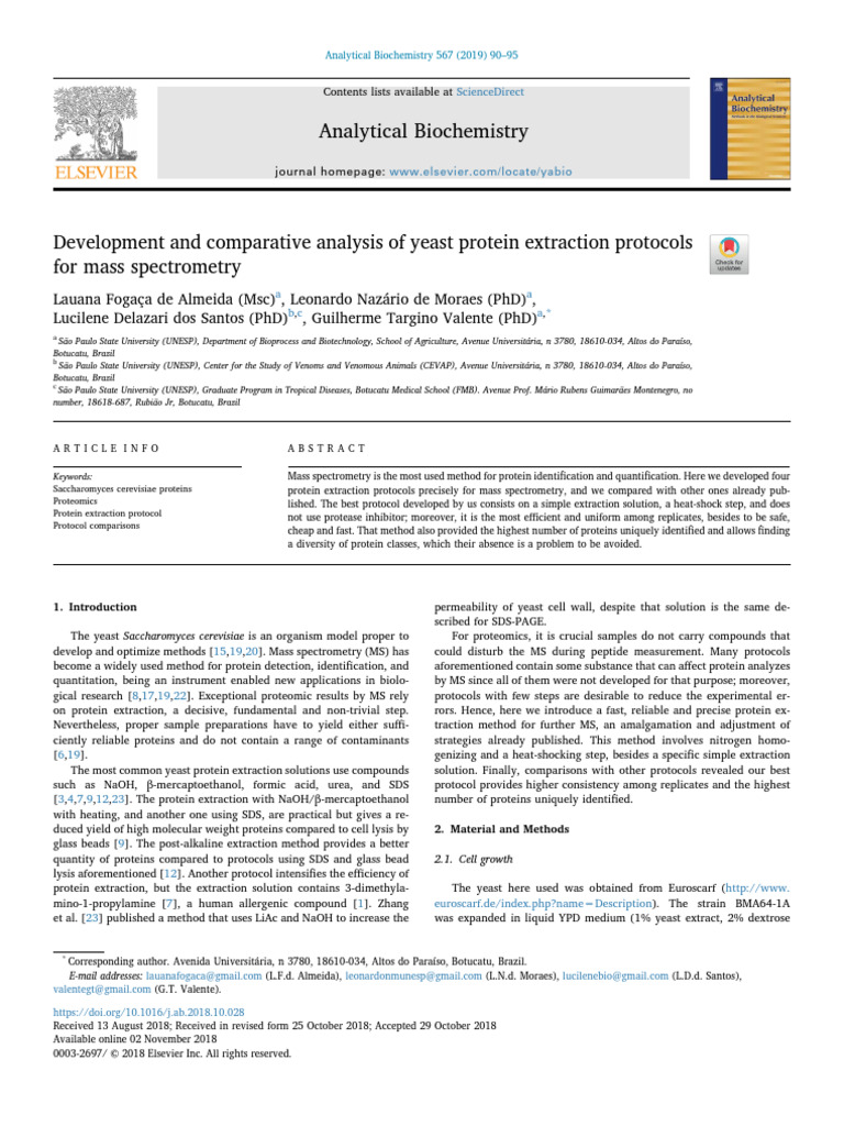 Development and Comparative Analysis of Yeast Protein Extraction ...