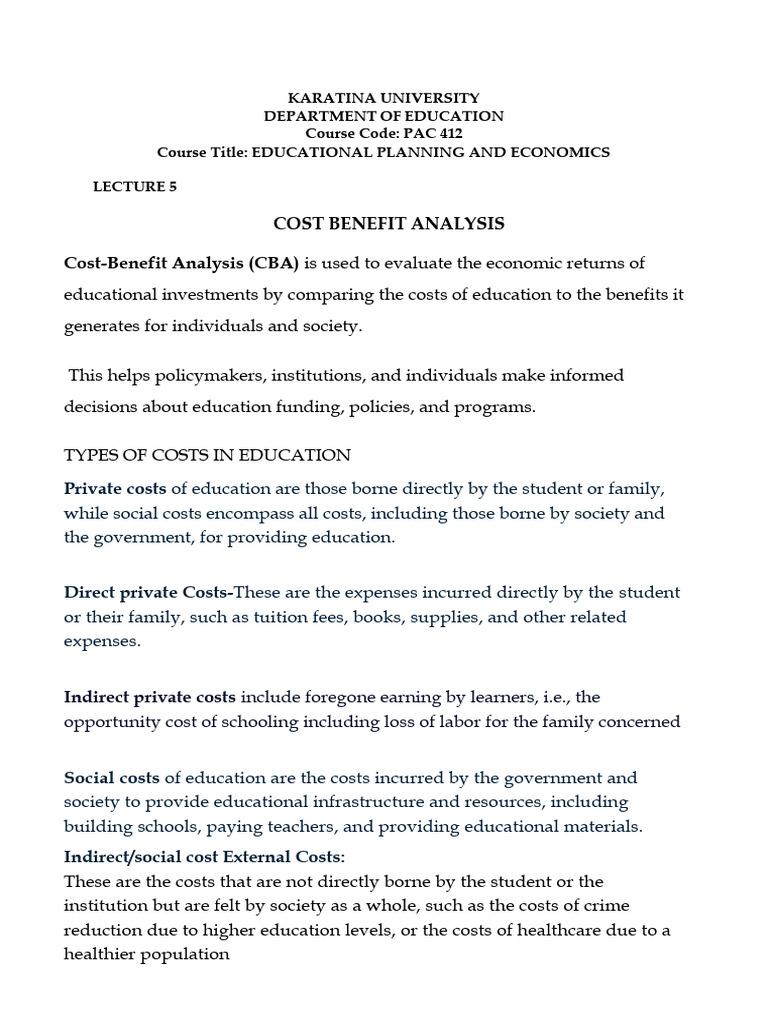 Lecutre 5 Cost Benefit Analysis | PDF | Cost–Benefit Analysis | Net ...