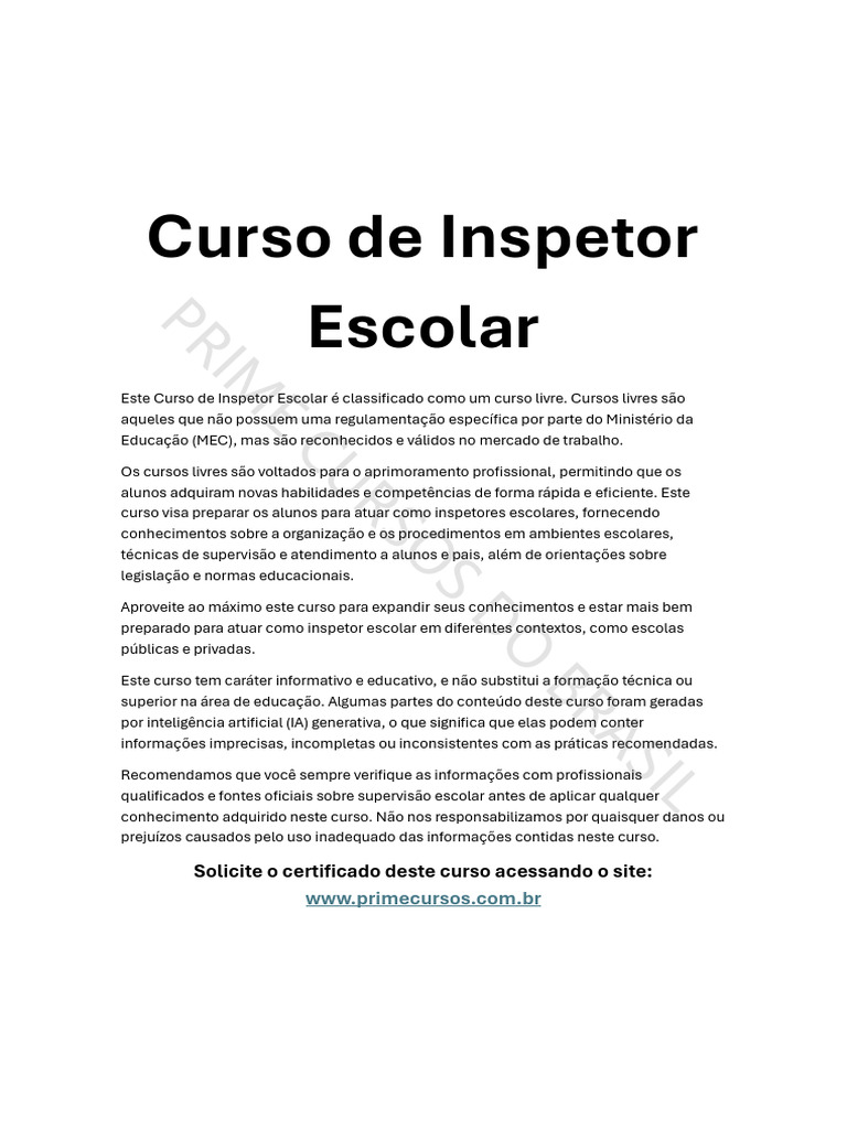 Curso de Formação para Inspetor Escolar | PDF | Pedagogia | Liderança