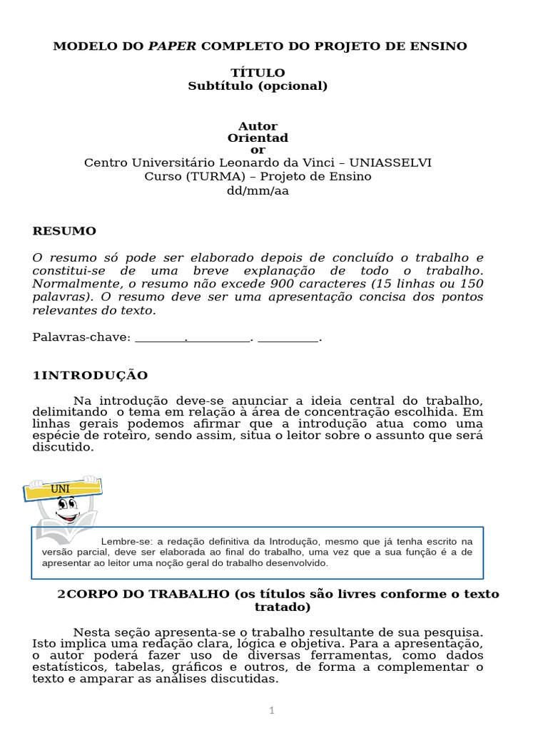 Modelo de Paper para Projeto de Ensino | PDF | Abstract (resumo)