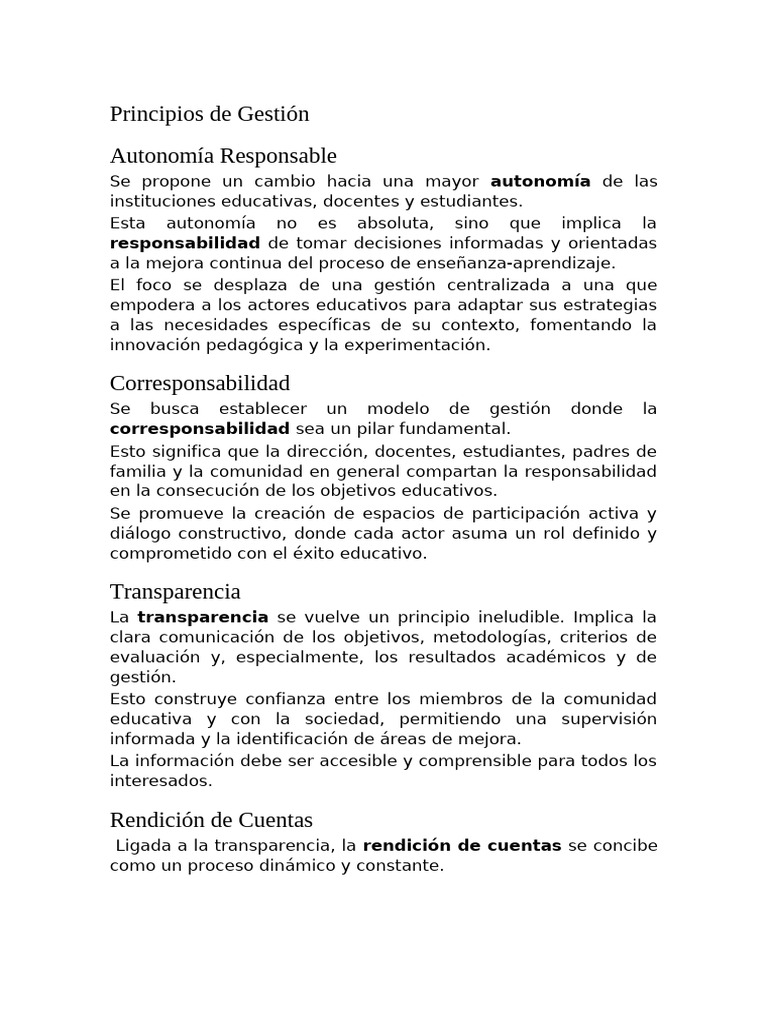 Principios de Gestión Educativa | PDF | Enseñando | Responsabilidad
