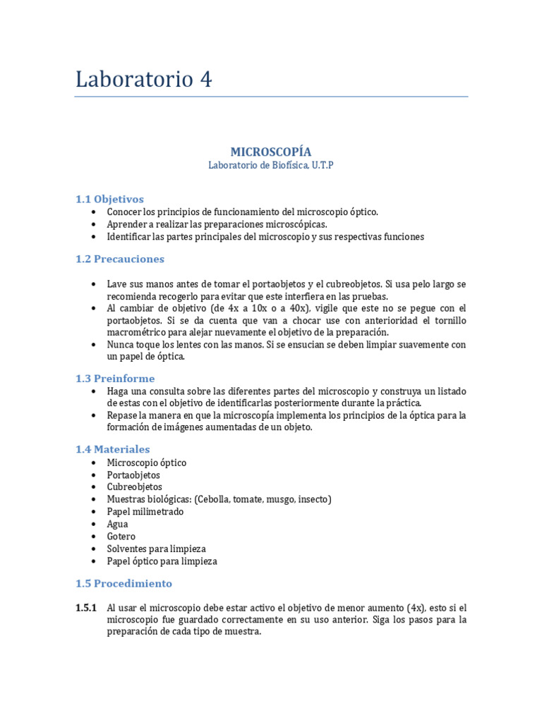 Laboratorio 4 (Microscopía) | PDF | Microscopio | Óptica