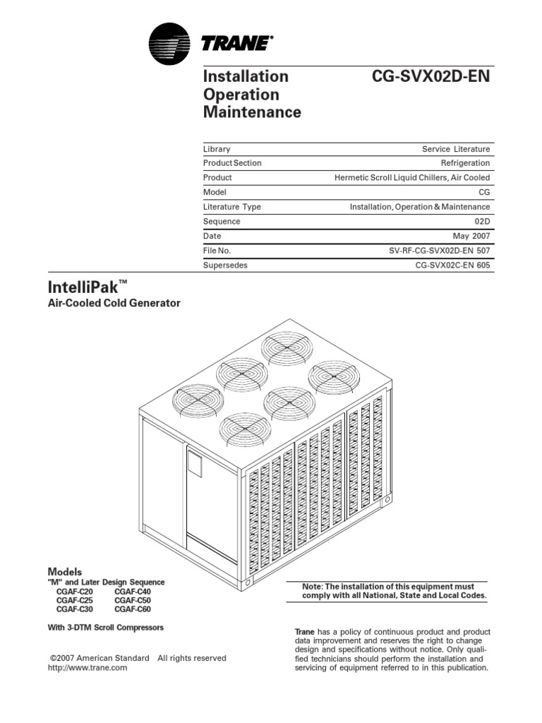 Trane CGAF Air-Cooled Chiller Manual | PDF | Building Automation ...